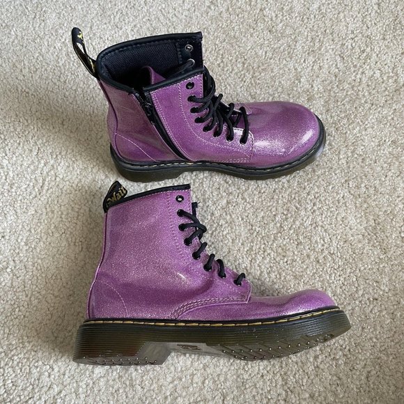 Dr. Martens Dark Pink and Silver Glitter Boots, Lace Up, Youth Size 3, Durable - Picture 3 of 9